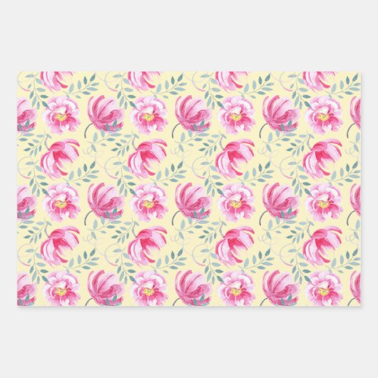 Baby Roze Waterverf Engelse Rozen Inpakpapier Vel (Voorkant 3)