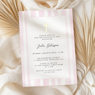 Baby Roze Waterverf Gouden Kruisdoop Folie Uitnodiging
