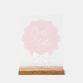 Baby Roze & Witte Boog Polka Dots Kaarten en Gesch Acryl Bord (Voorkant)