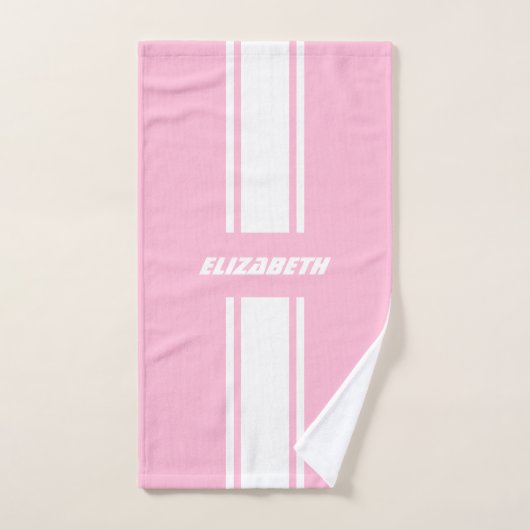 Baby Roze Witte Racing Stripes Monogram Kinder Mei Bad Handdoek (Handdoek)