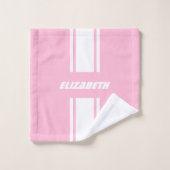 Baby Roze Witte Racing Stripes Monogram Kinder Mei Bad Handdoek (Wasdoekje)