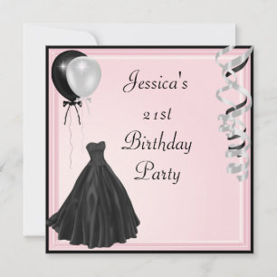 Baby roze zilveren zwarte ballonnen Formele 21ste  Kaart