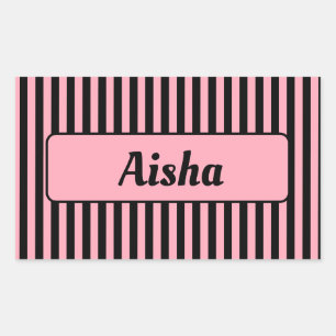 Baby Roze Zwart  Gestreept Naam Rechthoekige Sticker
