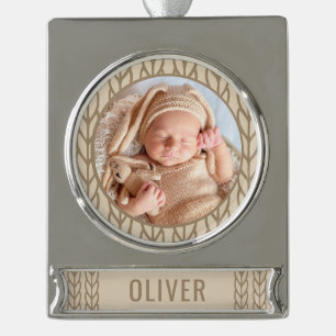 Baby`s 1e kerst Brei foto Verzilverd Banner Ornament