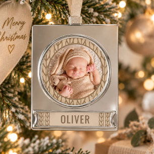 Baby`s 1e kerst Brei foto Verzilverd Banner Ornament