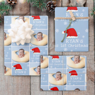 Baby`s 1e Kerst Foto Santa Hoed Sneeuwvlok Inpakpapier Vel