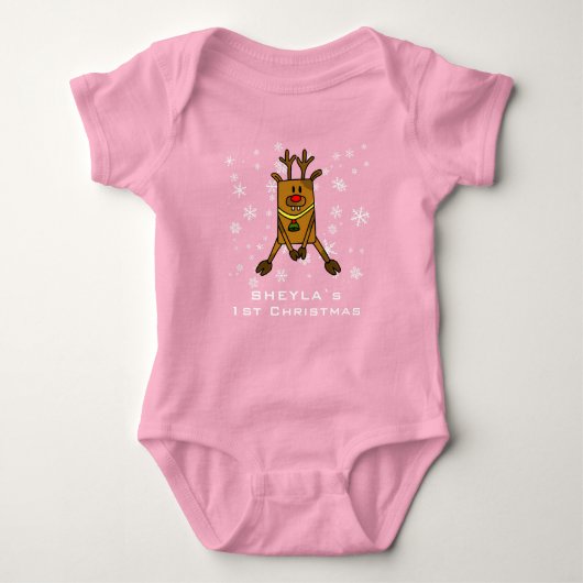 Baby`s 1e Kerst Schattige Herten Sneeuwvlok Roze M Romper (Voorkant)
