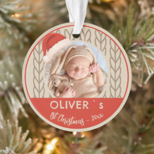 Baby`s 1e kerstmis Santa-hoed Brei foto Ornament
