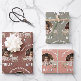 Baby’s 1st Christmas Reindeer Keepsake Photo Inpakpapier Vel