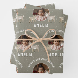 Baby’s 1st Christmas Reindeer Keepsake Photo Inpakpapier Vel