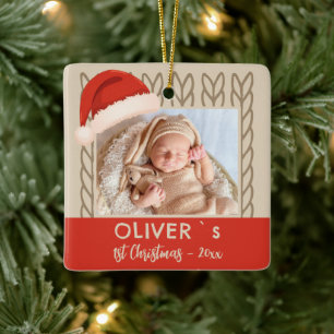 Baby`s 1st Kerstmis Kerstmuts Breien Foto Keramisch Ornament