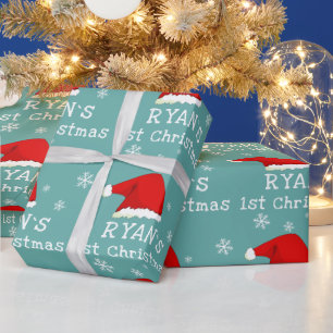 Baby`s Eerste Kerstmis Rode Kerstman Hoed Sneeuwvl Cadeaupapier
