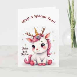 Baby’s First Christmas 2025 Unicorn Reindeer card Kaart