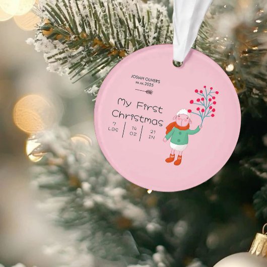 Baby’s First Christmas - Cute Lamb art on pink