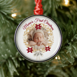 Baby’s First Christmas Gold Wreath  Metalen Ornament