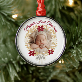 Baby’s First Christmas Gold Wreath  Metalen Ornament