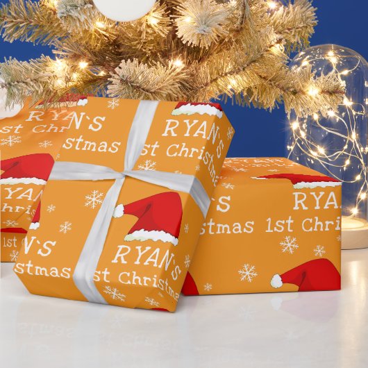 Baby`s First Christmas Red Santa Hat Snowflake Cadeaupapier (Feestdagen)