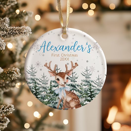 Baby’s First Christmas Woodland Reindeer Keramisch Ornament