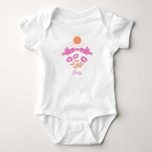 Baby’s First Spring Bodysuit – Pink Birds Daisy (Voorkant)
