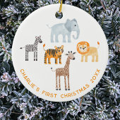 Baby Safari Animal Personalized Eerste Kerstdag Keramisch Ornament