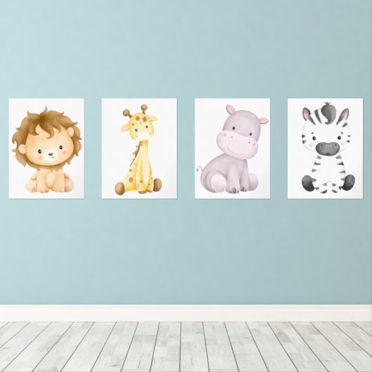 Baby Safari Animal Wall Decor Muurkunst Sets (Houten vloer)
