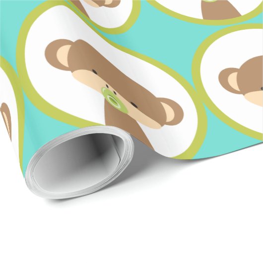 Baby Safari Monkey met Pacifier Pattern Cadeaupapier (Rol Hoek)