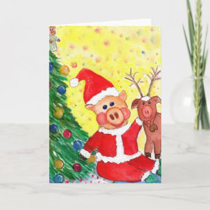 Baby Santa Piglet en Rein-pig beroemd gemaakt door Feestdagen Kaart