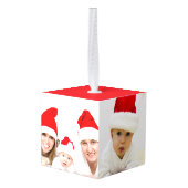 Baby Santa's Little Helper 3 Photos Red Christmas Kubus Ornament (Achter hoekig)