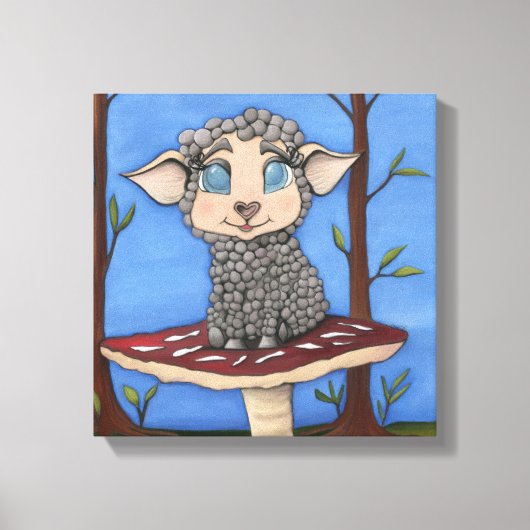 Baby Schaap op Paddenstoel Canvas Afdruk (Voorkant)