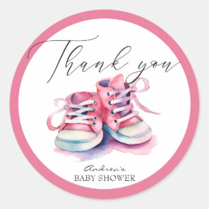 Baby Schoenen   Roze Meisje Baby Shower Bedank Fav Ronde Sticker