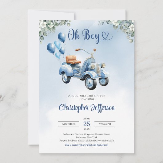 Baby scooter ballonnen eucalyptus jongen Baby show Kaart (Voorkant)