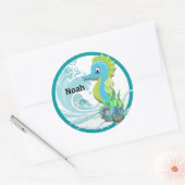 Baby Seahorse | Blue Personalised Round Sticker (Envelop)