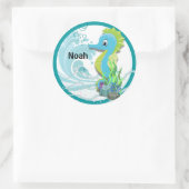 Baby Seahorse | Blue Personalised Round Sticker (Tas)