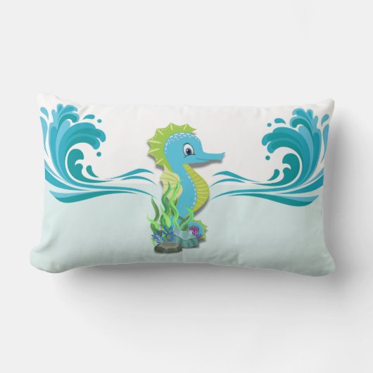 Baby Seahorse | Coussin Lumbar bleu (Recto)