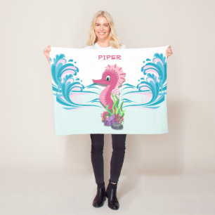 Baby Seahorse Roze, speciaal voor het vliegtuig Fleece Deken