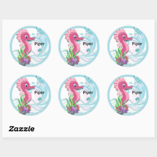 Baby Seahorse   Stickers ronds personnalisés roses