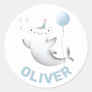 Baby Shark Balloon Kind Birthday Siticker Classic Ronde Sticker