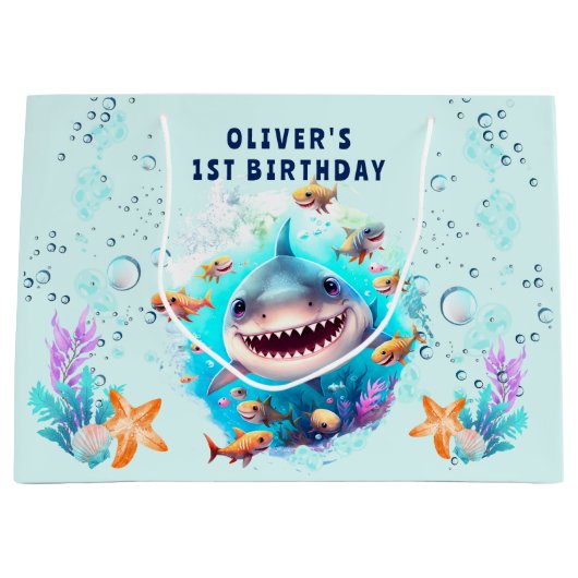 Baby Shark Boy 1er Anniversaire Grand sac cadeau (Devant)