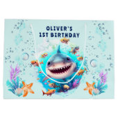 Baby Shark Boy 1er Anniversaire Grand sac cadeau (Dos)