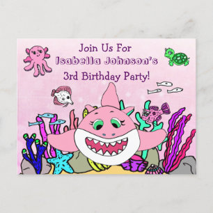 Baby Shark Familie Aangepaste Verjaardagsuitnodigi Briefkaart