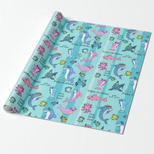 Baby Shark Family Doo Happy Birthday Cadeaupapier