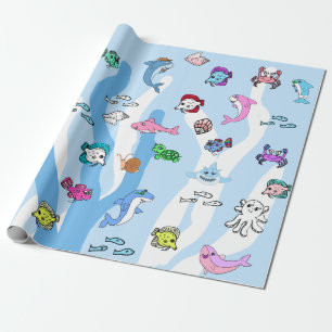 Baby Shark Family en Zee Creatures Verjaardag Cadeaupapier