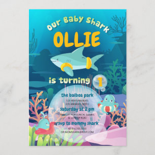 Baby Shark First Birthday Invitation Kaart