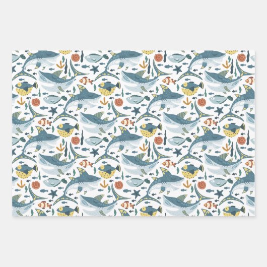 Baby Shark Pattern Wrapping Papiervellen Set van 3 Inpakpapier Vel (Voorkant 3)