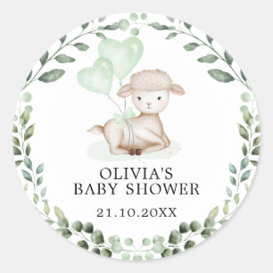 Baby Sheep Little Lamb Greenery Eucalyptus Shower Ronde Sticker
