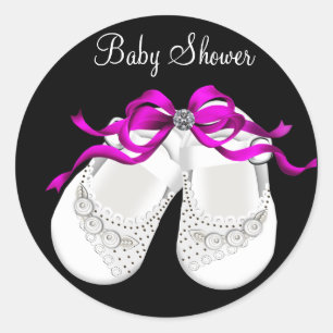 Baby Shoes Hot Roze Zwart Meisje Baby shower Stick Ronde Sticker