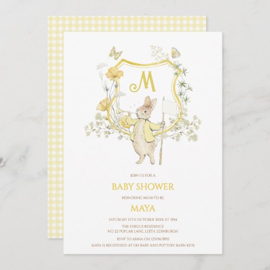 Baby Show met gele Gingham Peter Rabbit Monogram Kaart (Voorkant / Achterkant)
