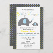 Baby shower 2 Eléphants Blue Polka Dot Invitation (Devant / Derrière)