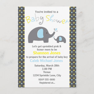 Baby Shower 2 Olifanten Blauwe Stippen Uitnodiging
