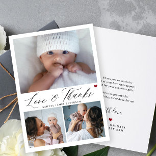 Baby shower 3 foto collage liefde en dank script bedankkaart
